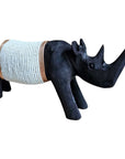 Beaded Wooden Rhino Statue - Black/White Beads