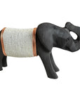 Beaded Wooden Elephant Statue - Black/White Beads