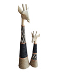 Beaded Wooden Giraffe Statue - Natural/Black Beads