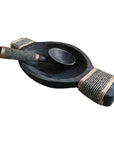 African Beaded Wooden Bowl and Spoon - Silver Beading
