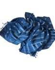 African Mudcloth Throw - Indigo with Gold Detail