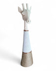 Beaded Wooden Giraffe Statue - Natural/White Beading