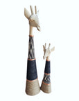 Beaded Wooden Giraffe Statue - Natural/Black Beads