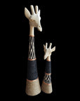 Beaded Wooden Giraffe Statue - Natural/Black Beads