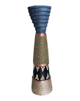 African Beaded Wooden Candle Holders Ethnic Design - Gold beading Beading