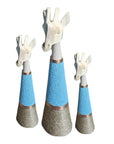 Beaded Wooden Giraffe Statue - Natural/Blue Beads