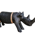 Beaded Wooden Rhino Statue - Black/Black Beads
