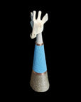 Beaded Wooden Giraffe Statue - Natural/Blue Beads