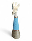 Beaded Wooden Giraffe Statue - Natural/Blue Beads