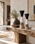 African Beaded Wooden Candle Holders Ethnic Design - White beading Beading