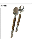 Silver Beaded African Salad Servers - Gold