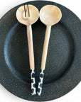 Wooden African Serving Spoons - Black/White
