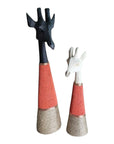 Beaded Wooden Giraffe Statue - Black/Red Beads