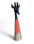 Beaded Wooden Giraffe Statue - Black/Red Beads