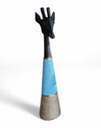 Beaded Wooden Giraffe Statue - Black/Blue Beads