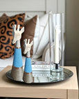 Beaded Wooden Giraffe Statue - Natural/Blue Beads