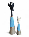 Beaded Wooden Giraffe Statue - Natural/Blue Beads