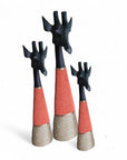 Beaded Wooden Giraffe Statue - Black/Red Beads