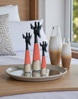 Beaded Wooden Giraffe Statue - Black/Red Beads