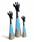 Beaded Wooden Giraffe Statue - Black/Blue Beads