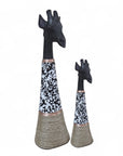 Beaded Wooden Giraffe Statue - Black/B/W Speckle