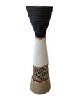 African Beaded Wooden Candle Holders Ethnic Design - White beading Beading