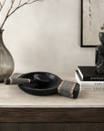 African Beaded Wooden Bowl and Spoon - Silver Beading