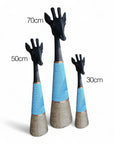 Beaded Wooden Giraffe Statue - Black/Blue Beads