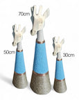 Beaded Wooden Giraffe Statue - Natural/Blue Beads