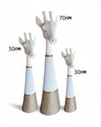 Beaded Wooden Giraffe Statue - Natural/White Beading