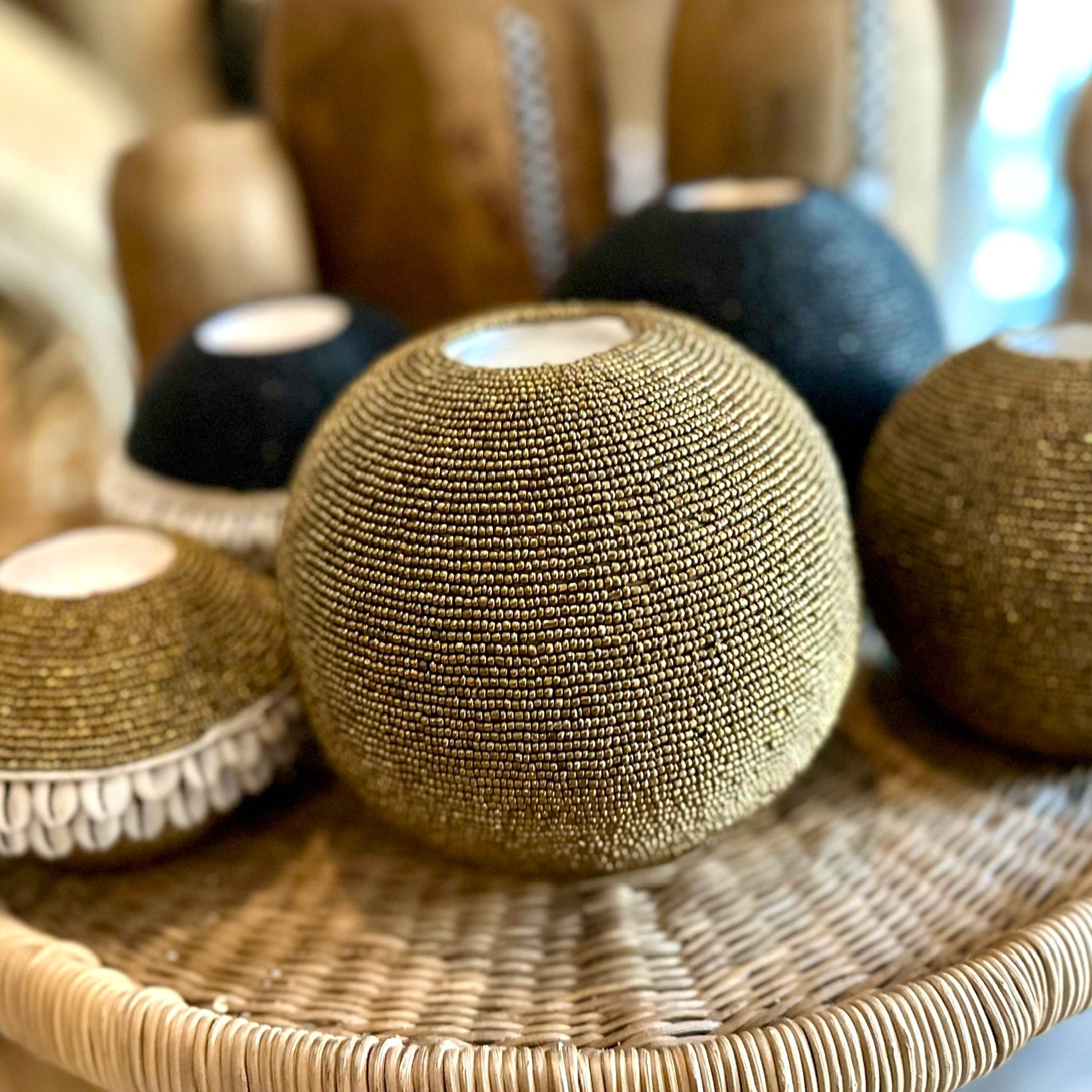 NEW -  Beaded Tea Lights - Gold - eyahomeliving