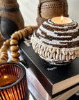 NEW - SHELL / Beaded Tea Lights - White/Copper - eyahomeliving