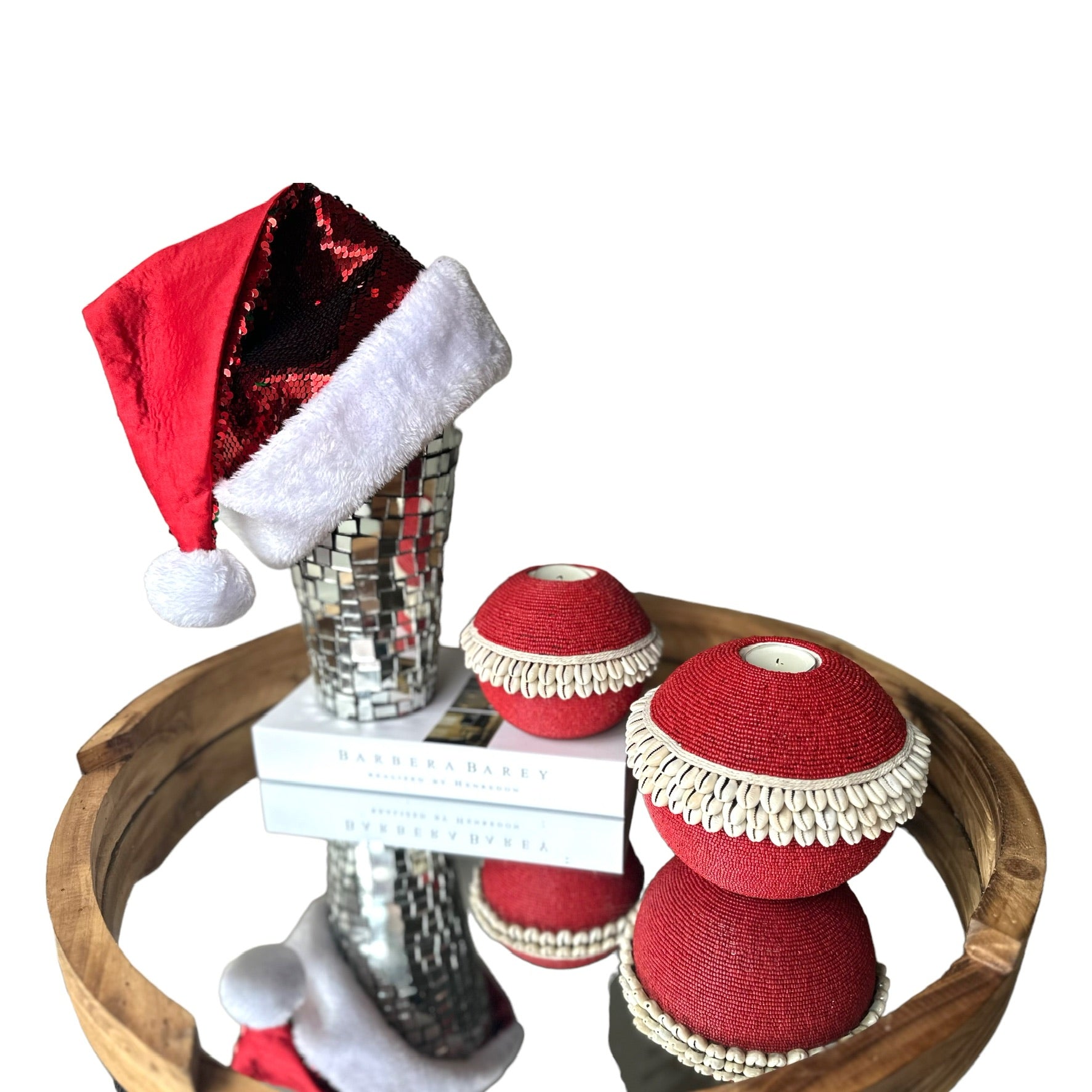 Beaded/Shell Tea Lights - RED - eyahomeliving