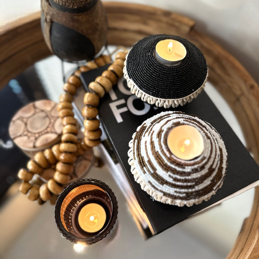 NEW -  Beaded Tea Lights - Gold - eyahomeliving