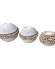 Cowrie Shell / Beaded Tea Lights - Off White