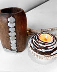 NEW - SHELL / Beaded Tea Lights - White/Copper - eyahomeliving