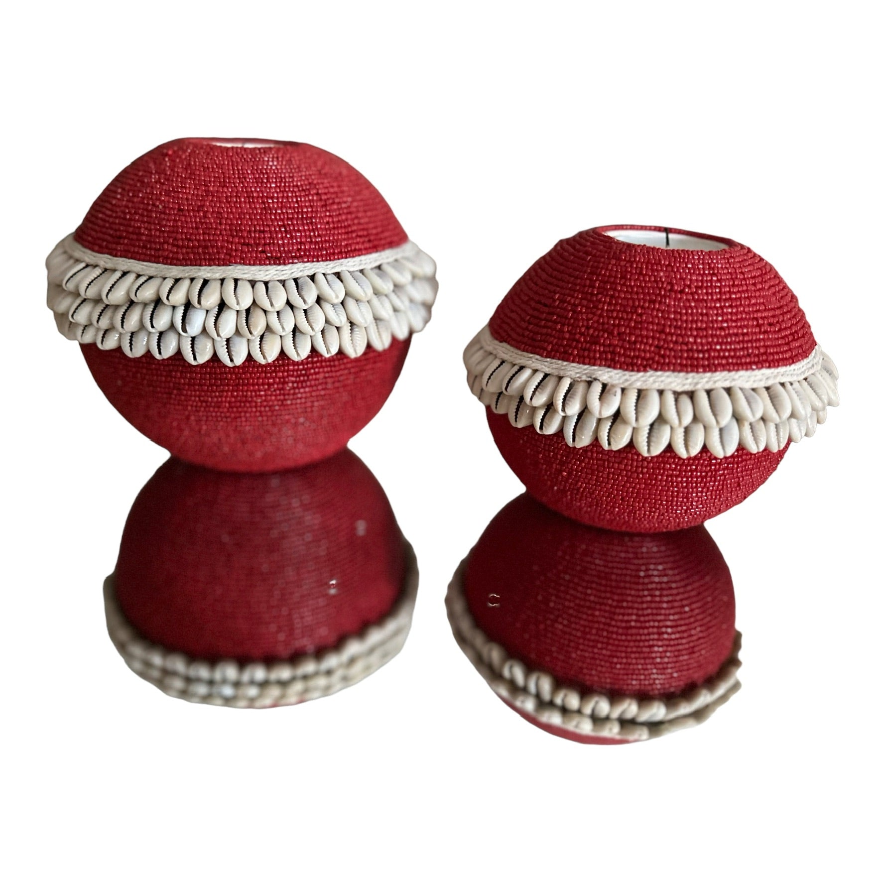 Beaded/Shell Tea Lights - RED - eyahomeliving