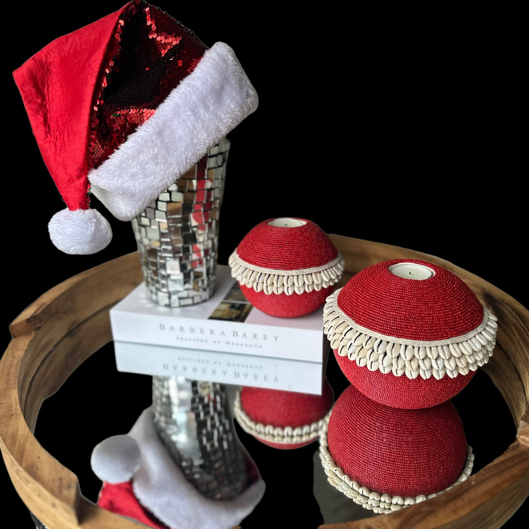 Beaded/Shell Tea Lights - RED - eyahomeliving