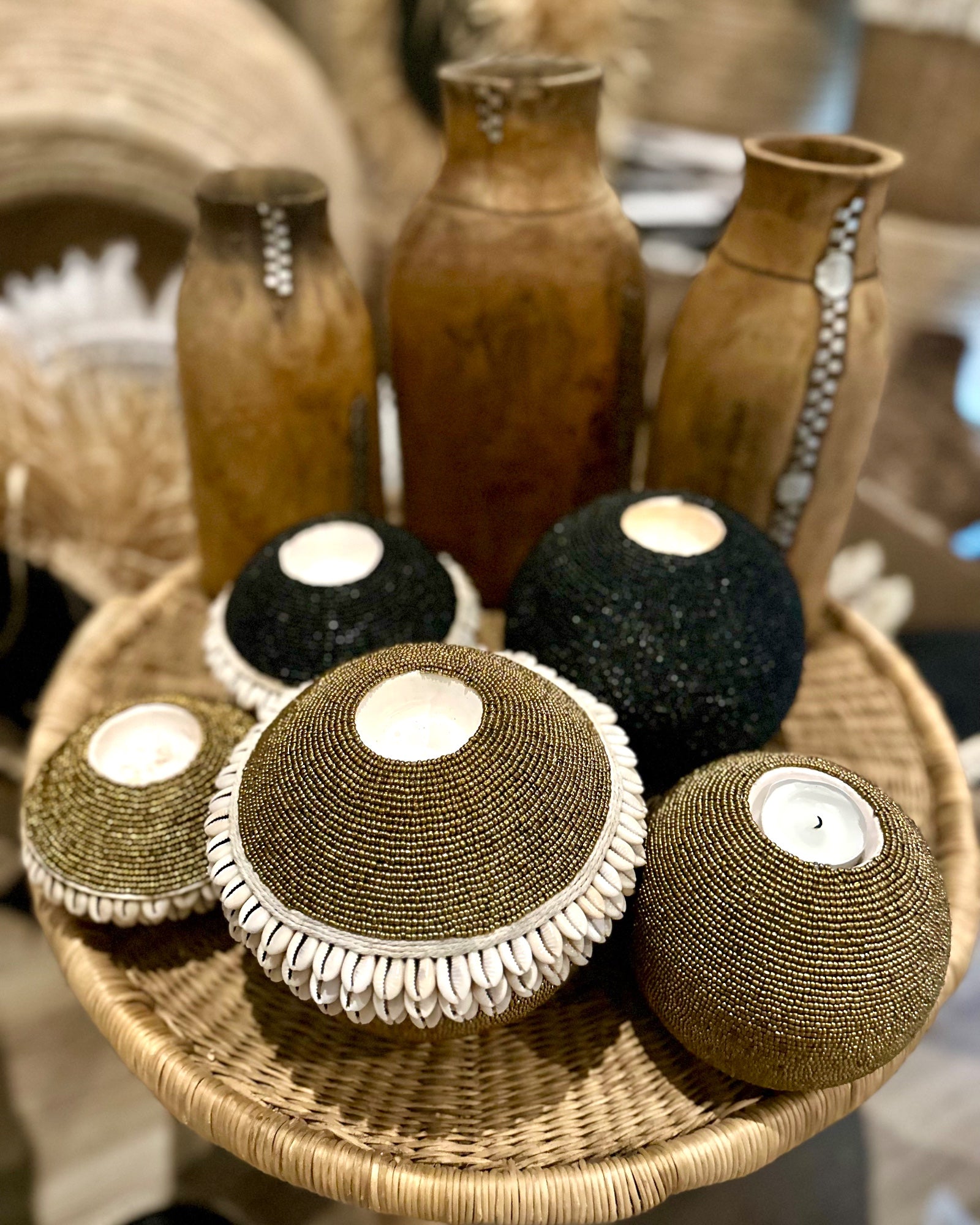 NEW -  Beaded Tea Lights - Gold - eyahomeliving