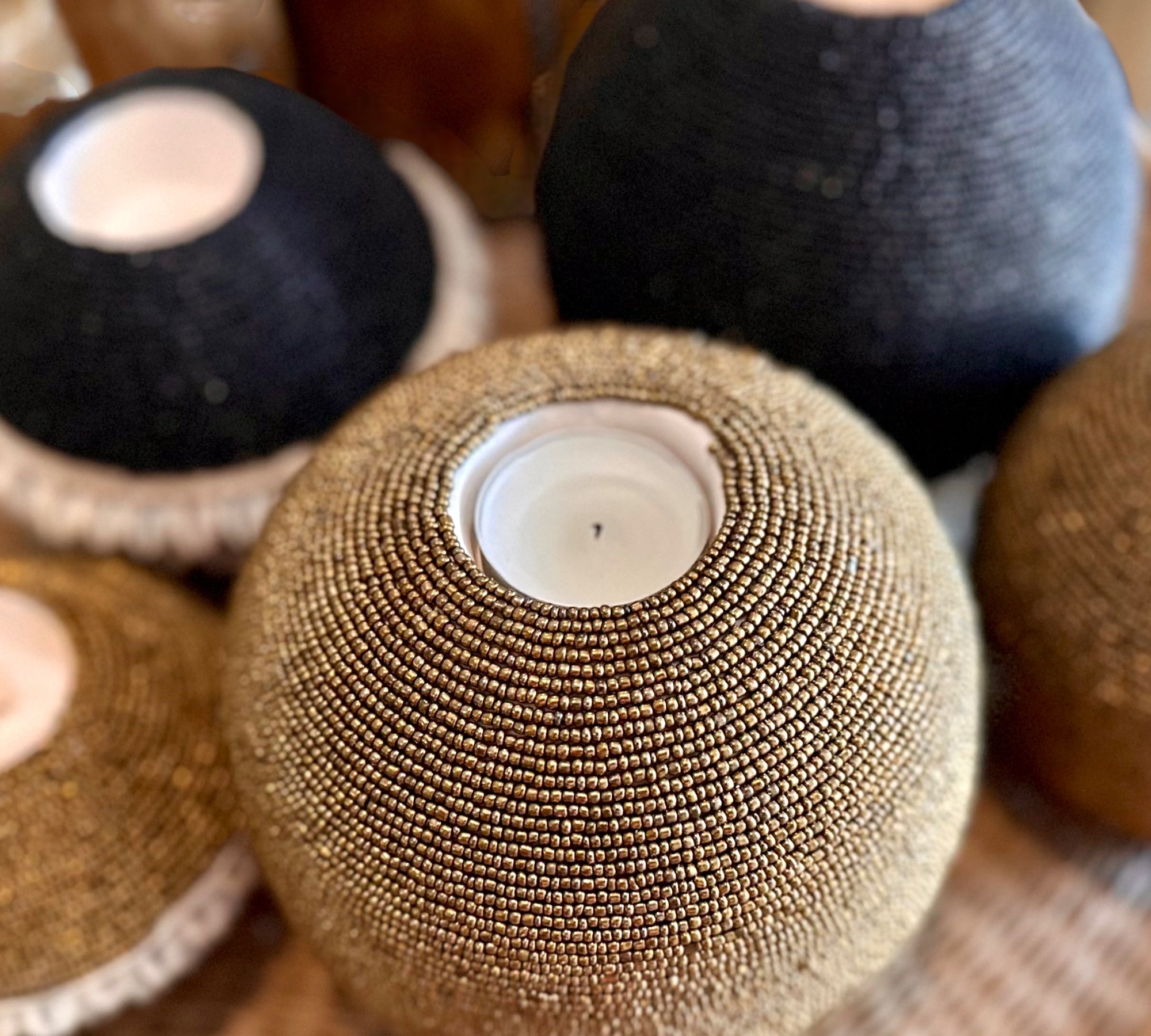 NEW -  Beaded Tea Lights - Gold - eyahomeliving
