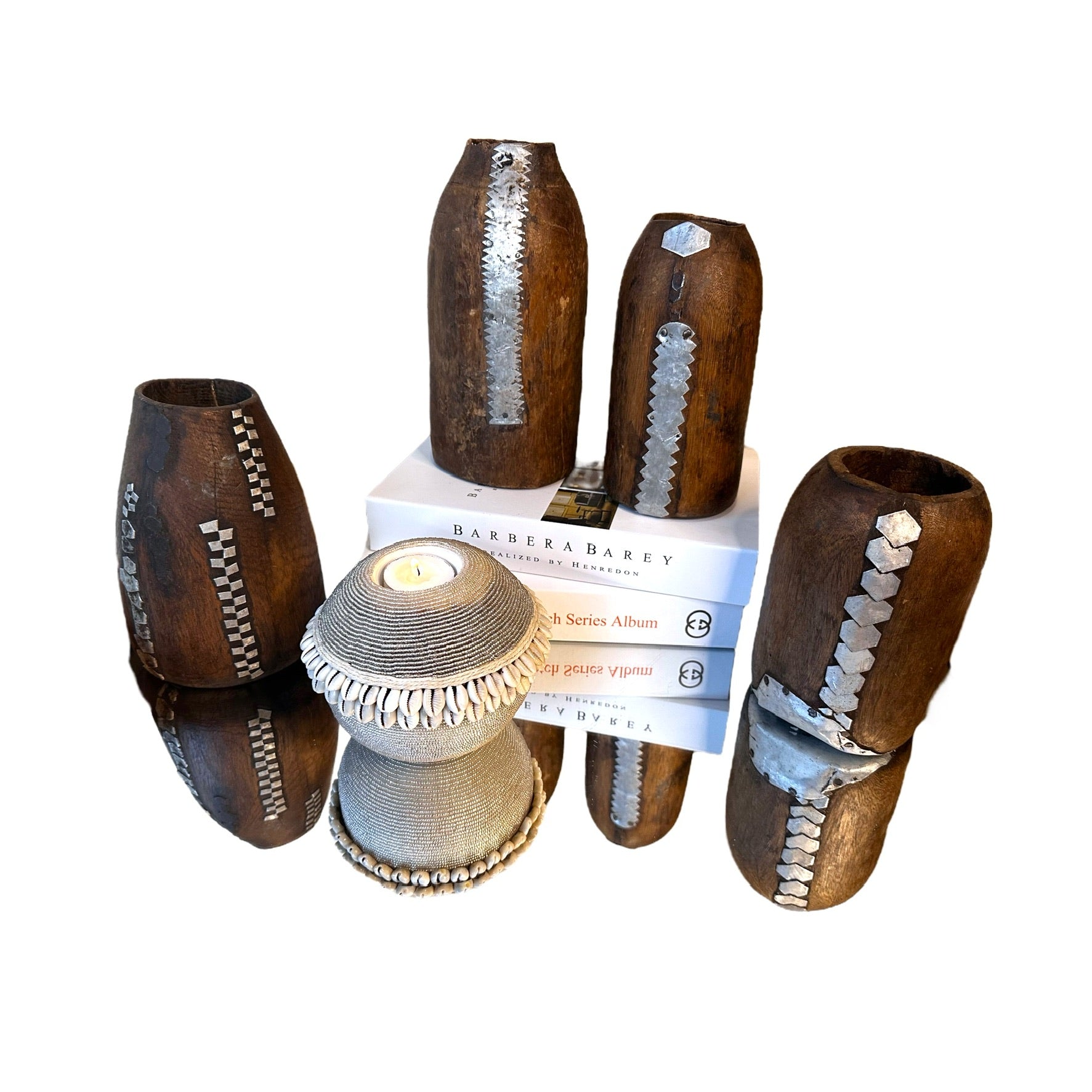 NEW - SHELL / Beaded Tea Lights - SILVER - eyahomeliving