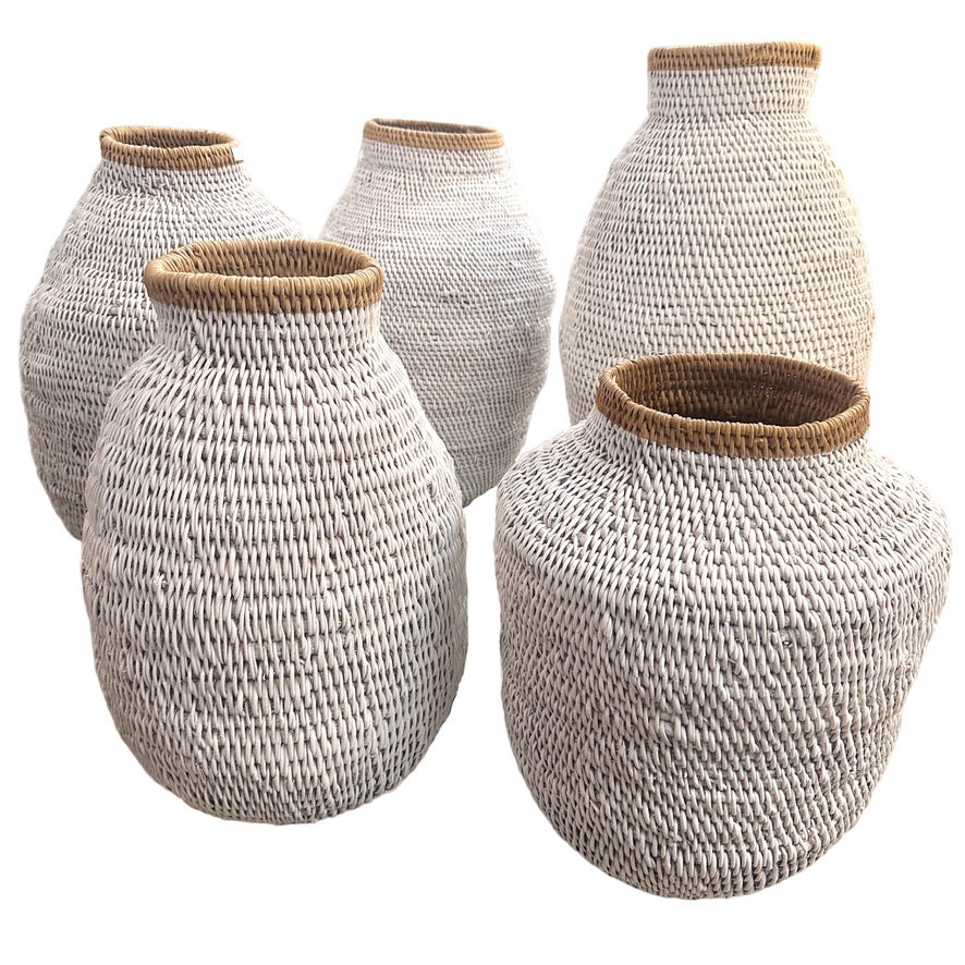 Buhera Baskets - White Stripe - eyahomeliving