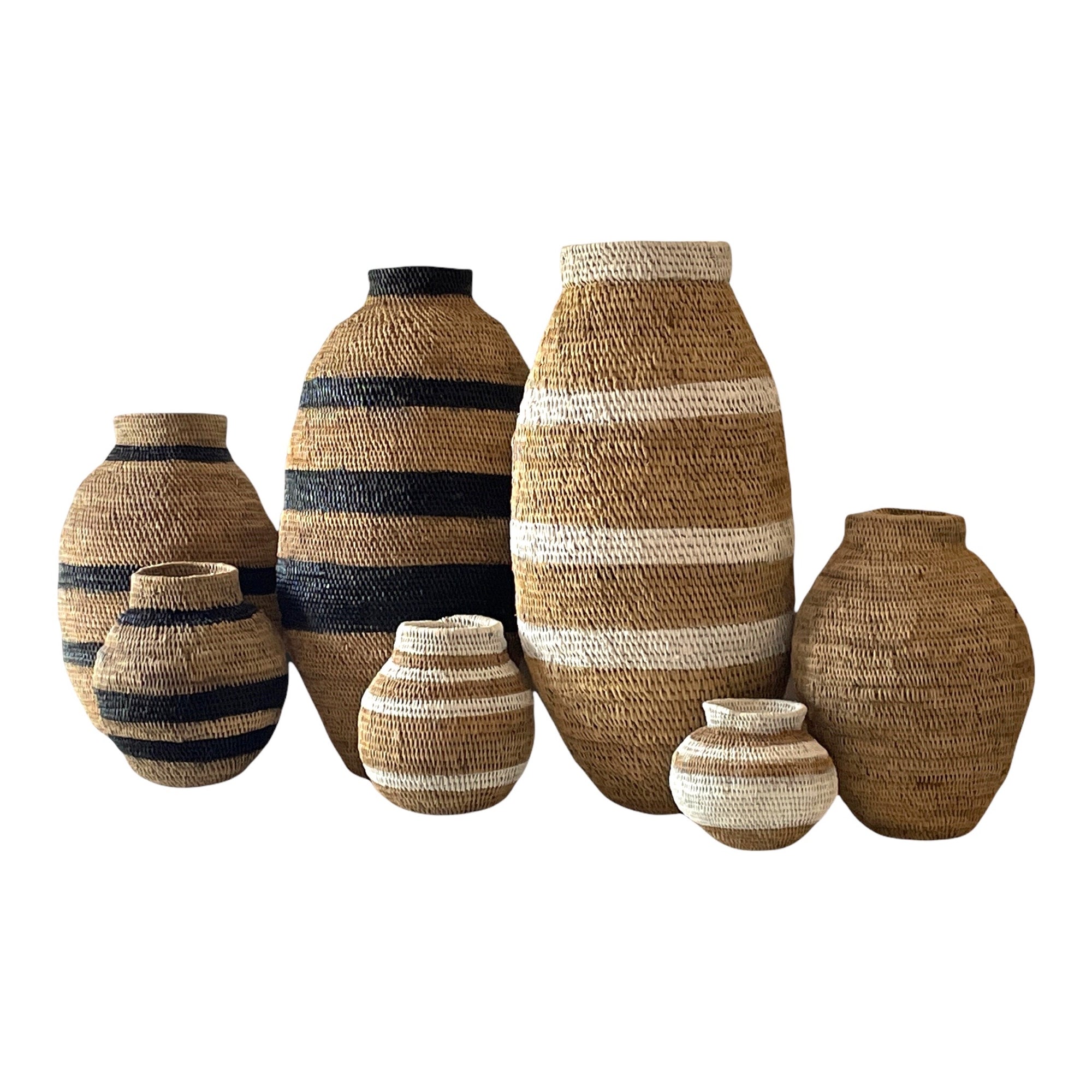 Buhera Baskets - White Stripe - eyahomeliving