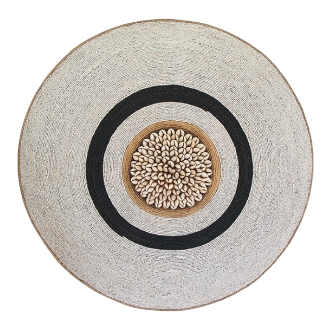 African Beaded Shield - White / Black Ring - eyahomeliving