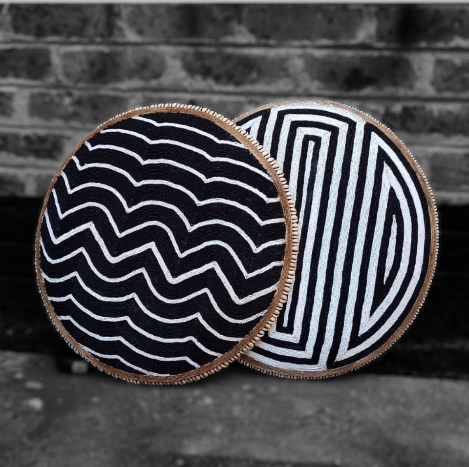 African Beaded Shield - Maze B/W - eyahomeliving