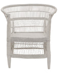 Front view of painted white Malawi Cane Chair – Clean background emphasising the unique handcrafted structure and elegant symmetry.