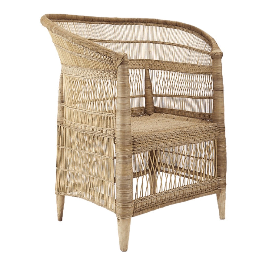 Natural Malawi Cane Chair – handcrafted with traditional African weaving.