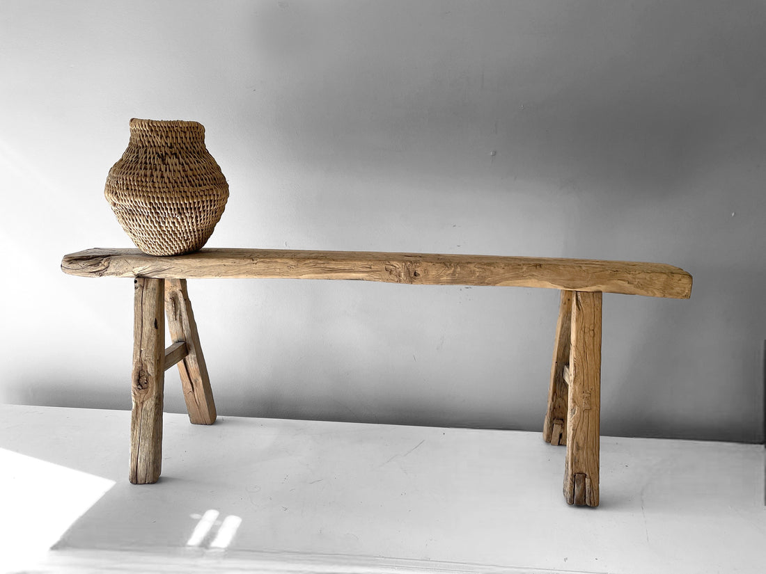 Chinese Elm Wood Bench - eyahomeliving