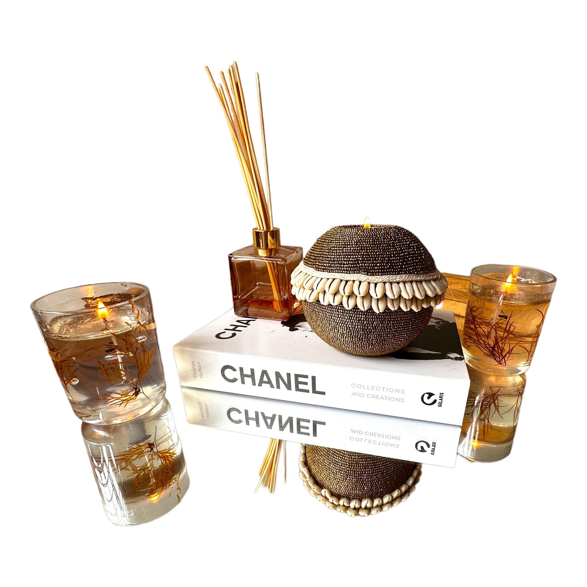 Beaded/Shell Tea Lights - RED - eyahomeliving