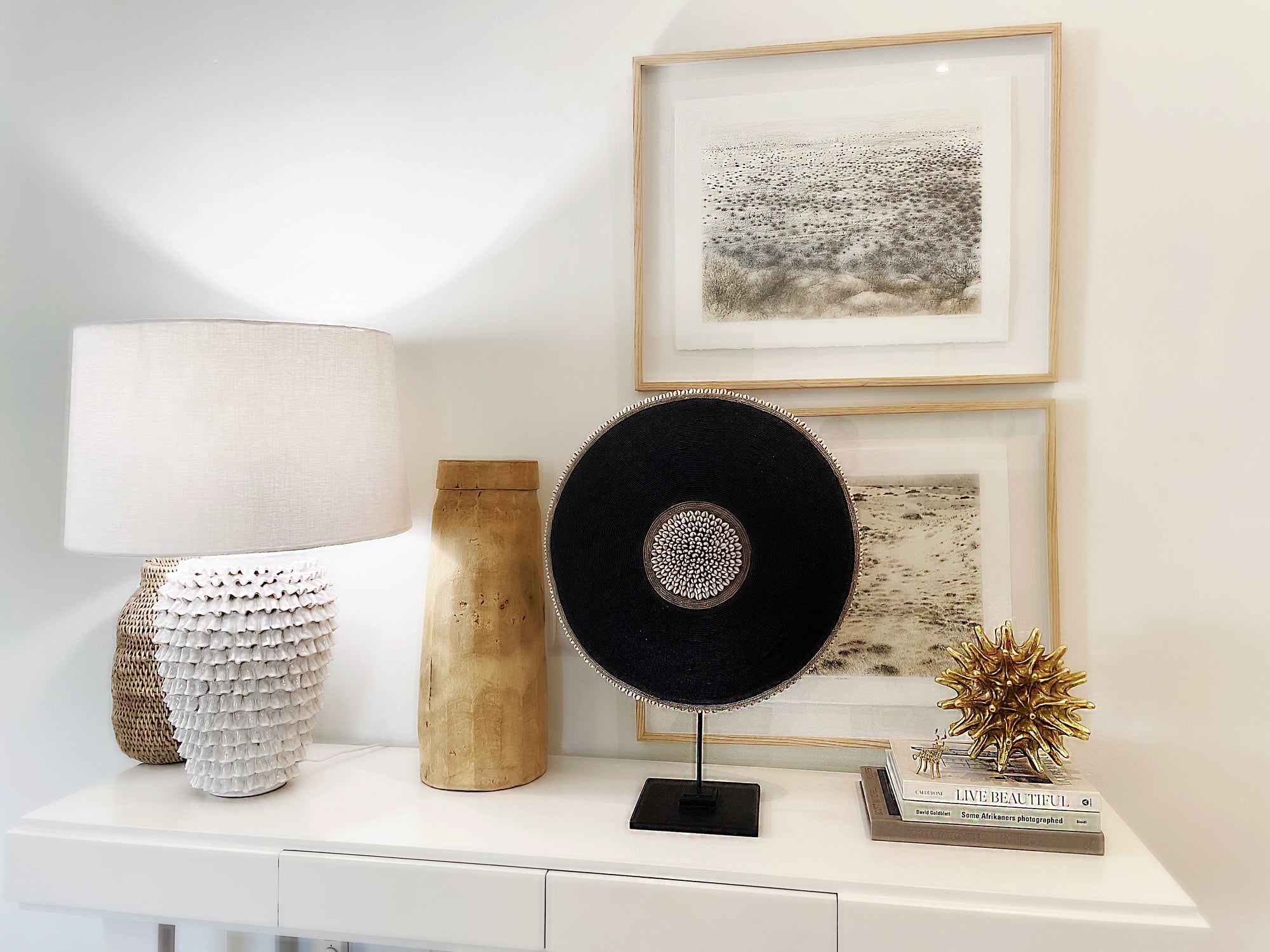 African Beaded Shield - Bulls Eye - Triple Stripe B/W - eyahomeliving